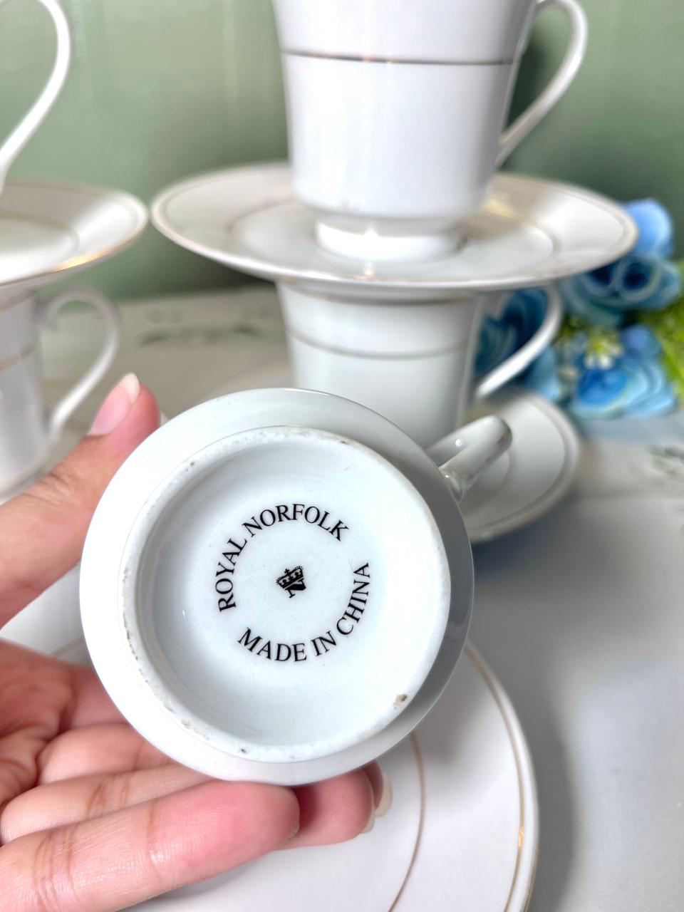 Vintage White & Gold 10-Piece Cup & Saucer Tea Set
