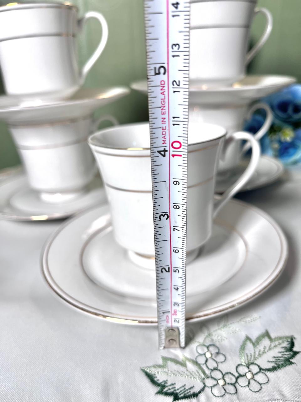 Vintage White & Gold 10-Piece Cup & Saucer Tea Set