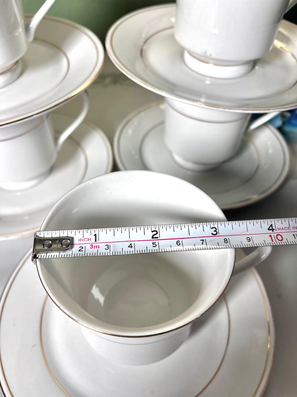 Vintage White & Gold 10-Piece Cup & Saucer Tea Set