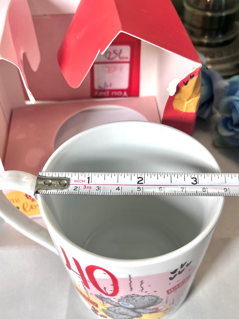 White Celebration Bear Mug with Red Pink & Yellow Design
