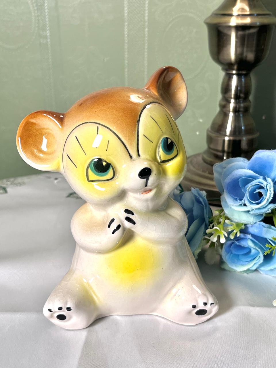 Vintage Yellow & Tan Ceramic Money box Animal Figurine 15 cm