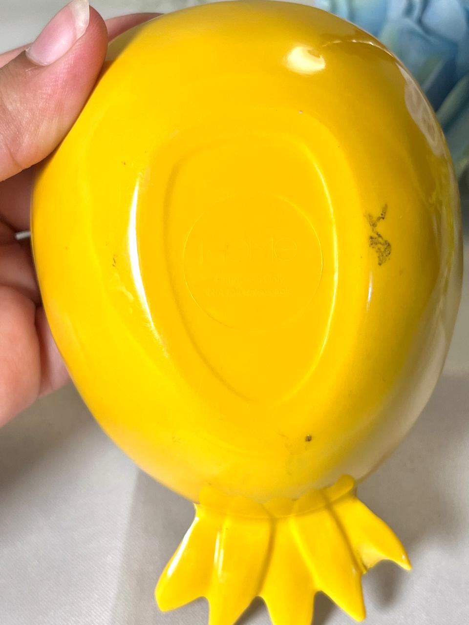 Vintage Yellow Ceramic Pineapple-Style Serving Bowl 13 cm