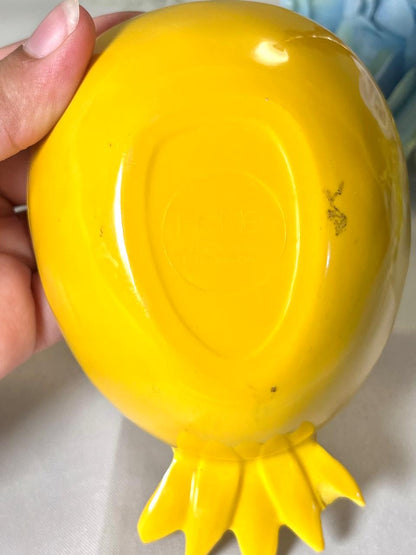 Vintage Yellow Ceramic Pineapple-Style Serving Bowl 13 cm
