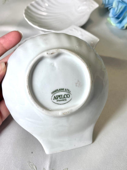 Vintage White Shell-Shaped Ceramic Dishes 3-Piece Set 12 cm