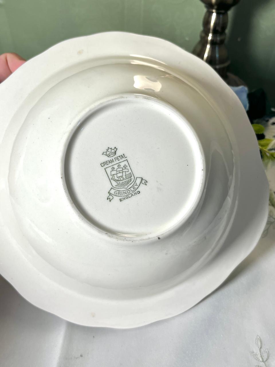Vintage W.H. Grindley "Cream Petal" Blue & Gold Ceramic Serving Bowl 25 cm