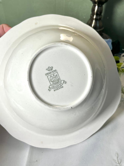 Vintage W.H. Grindley "Cream Petal" Blue & Gold Ceramic Serving Bowl 25 cm