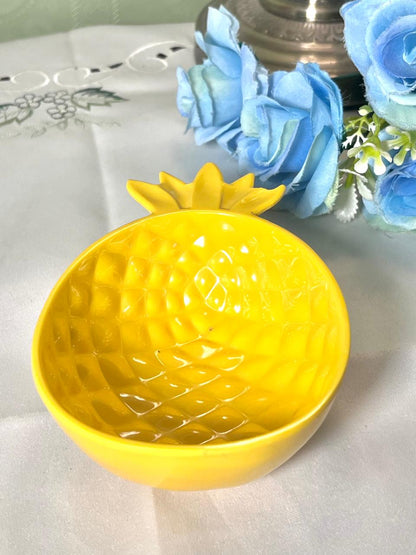 Vintage Yellow Ceramic Pineapple-Style Serving Bowl 13 cm