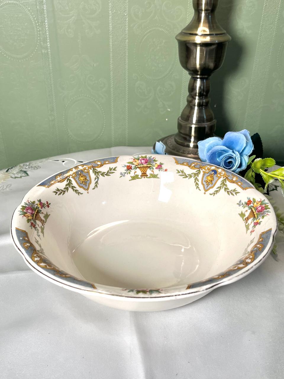 Vintage Solian Ware Soho Pottery Ltd Floral Blue & Gold Ceramic Serving Bowl 23 cm