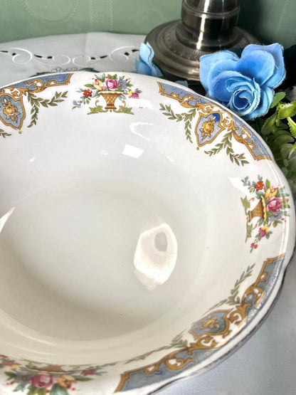 Vintage Solian Ware Soho Pottery Ltd Floral Blue & Gold Ceramic Serving Bowl 23 cm