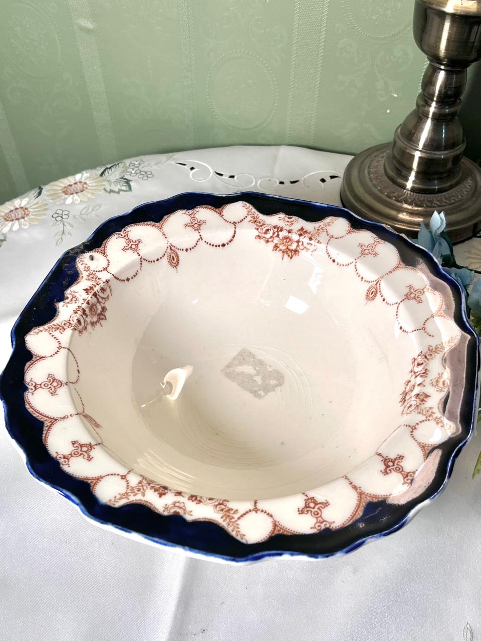 Vintage MYOTT SON&C ENGLAND
ROSEMARYCobalt Blue & Brown Floral Ceramic Serving Bowl 25 cm