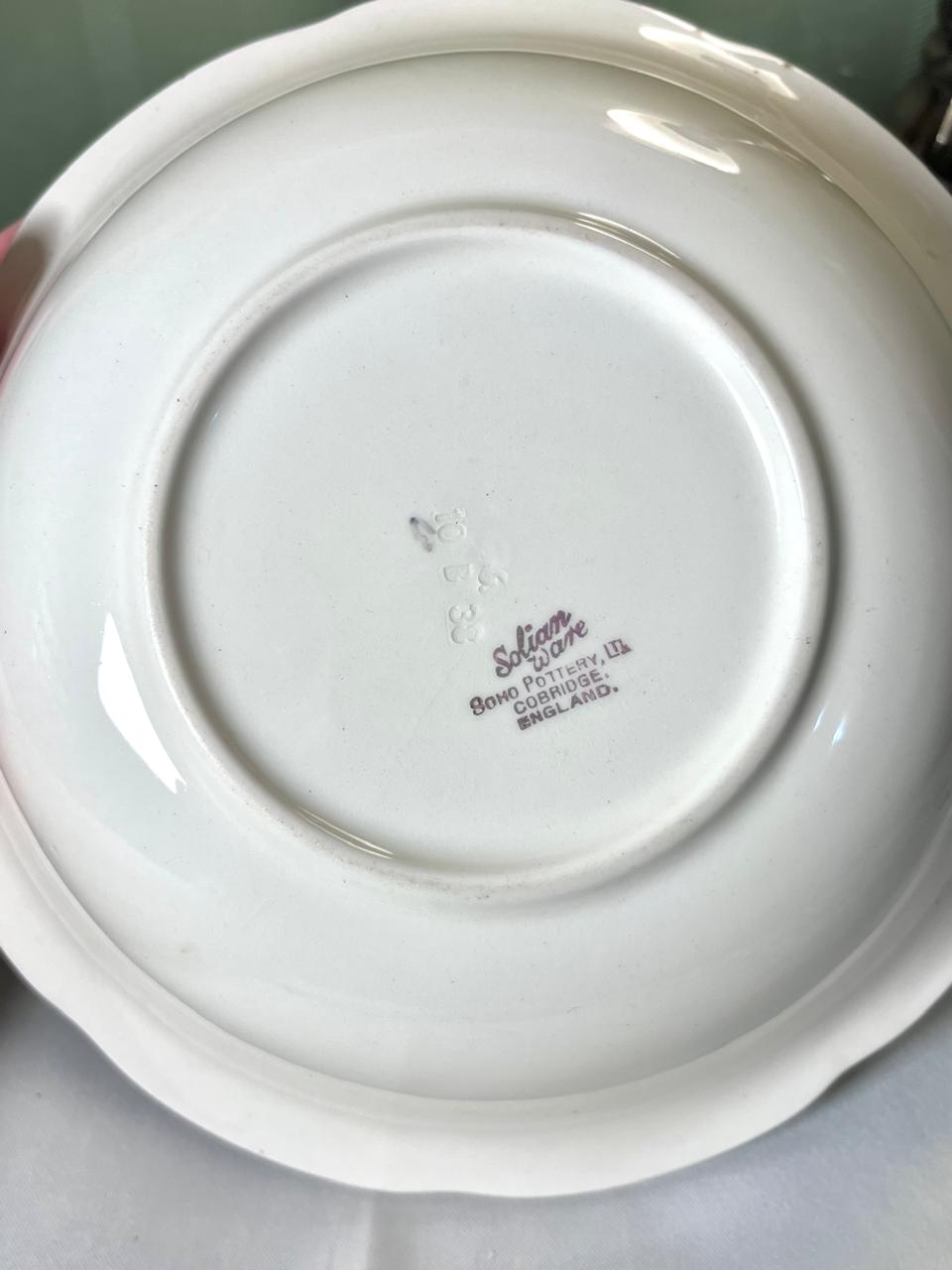 Vintage Solian Ware Soho Pottery Ltd Floral Blue & Gold Ceramic Serving Bowl 23 cm