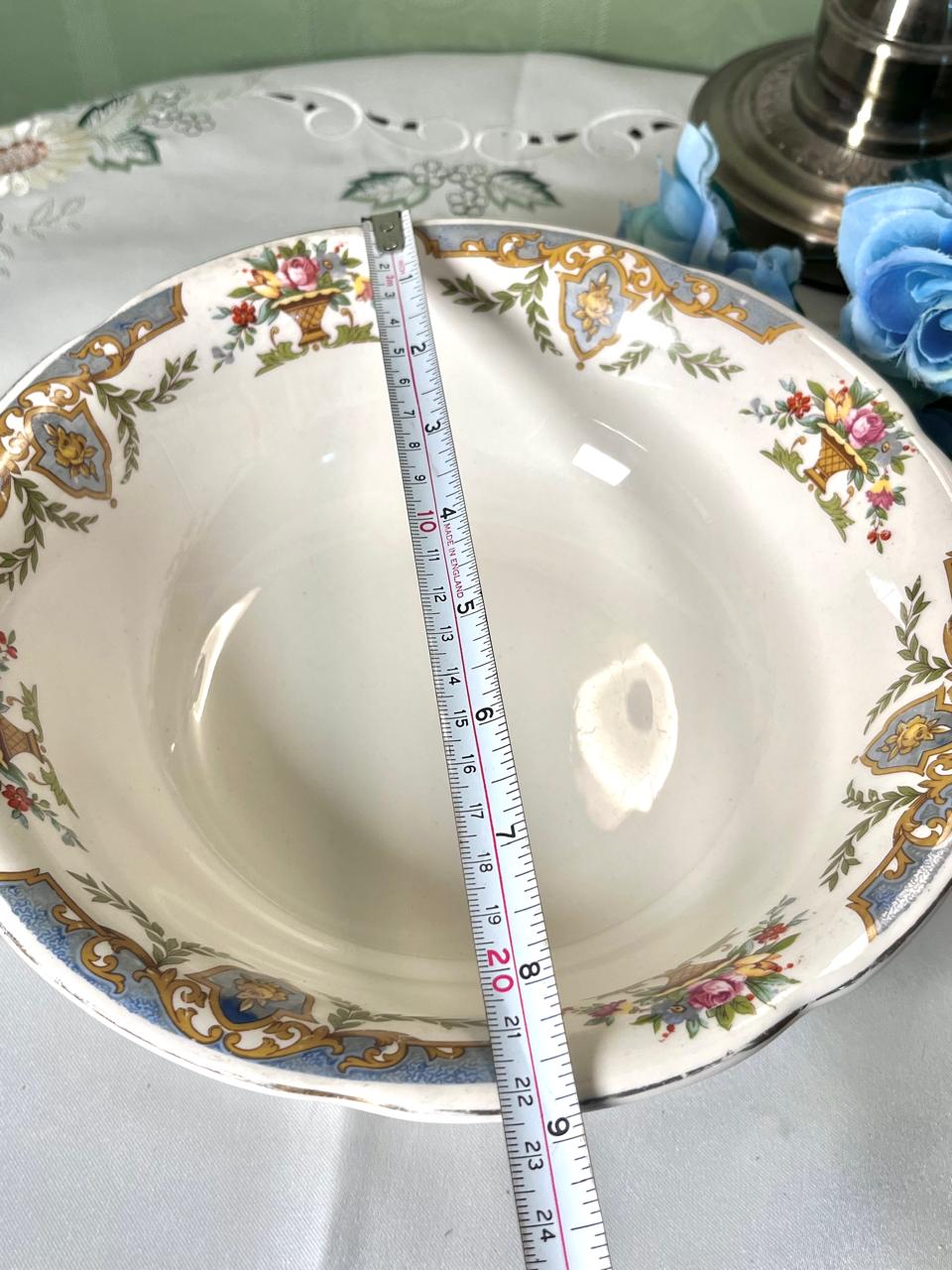 Vintage Solian Ware Soho Pottery Ltd Floral Blue & Gold Ceramic Serving Bowl 23 cm