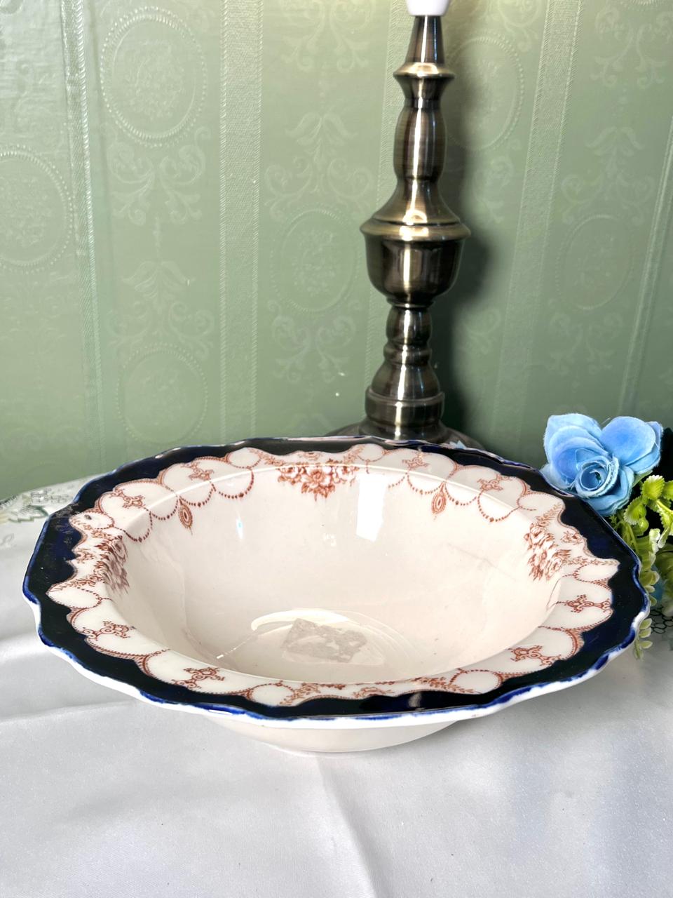 Vintage MYOTT SON&C ENGLAND
ROSEMARYCobalt Blue & Brown Floral Ceramic Serving Bowl 25 cm