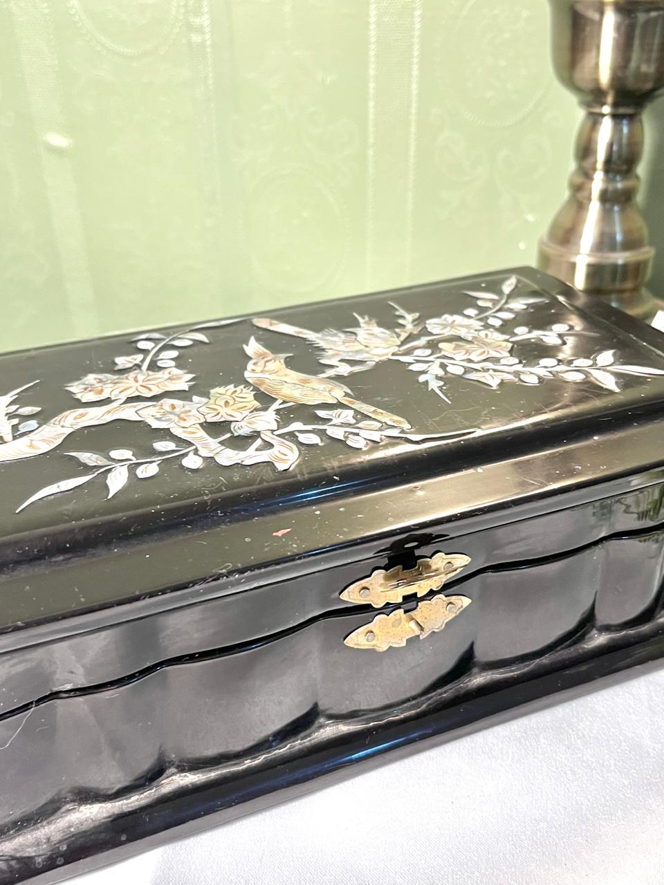Vintage Black Floral Inlay Keepsake Box 27 cm