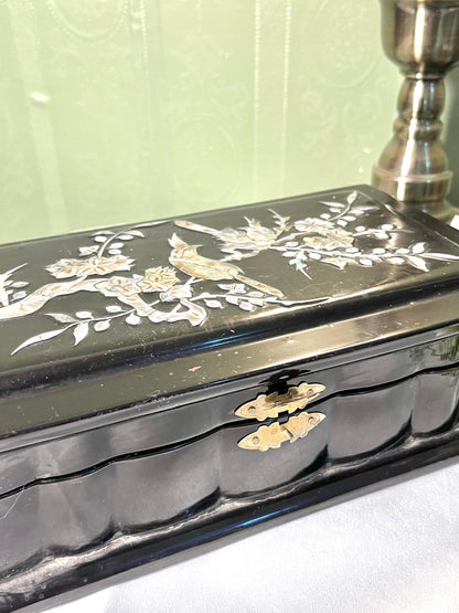 Vintage Black Floral Inlay Keepsake Box 27 cm