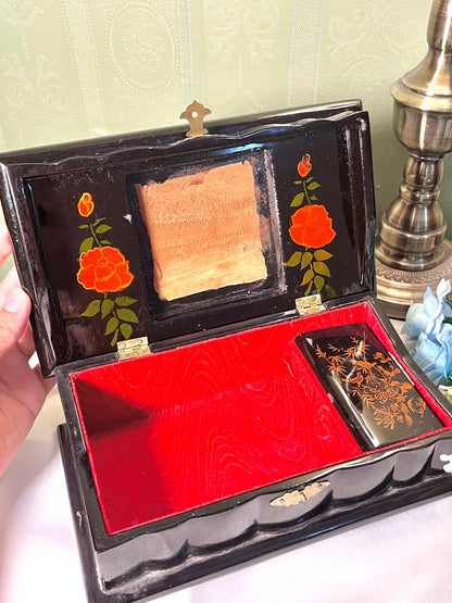 Vintage Black Floral Inlay Keepsake Box 27 cm