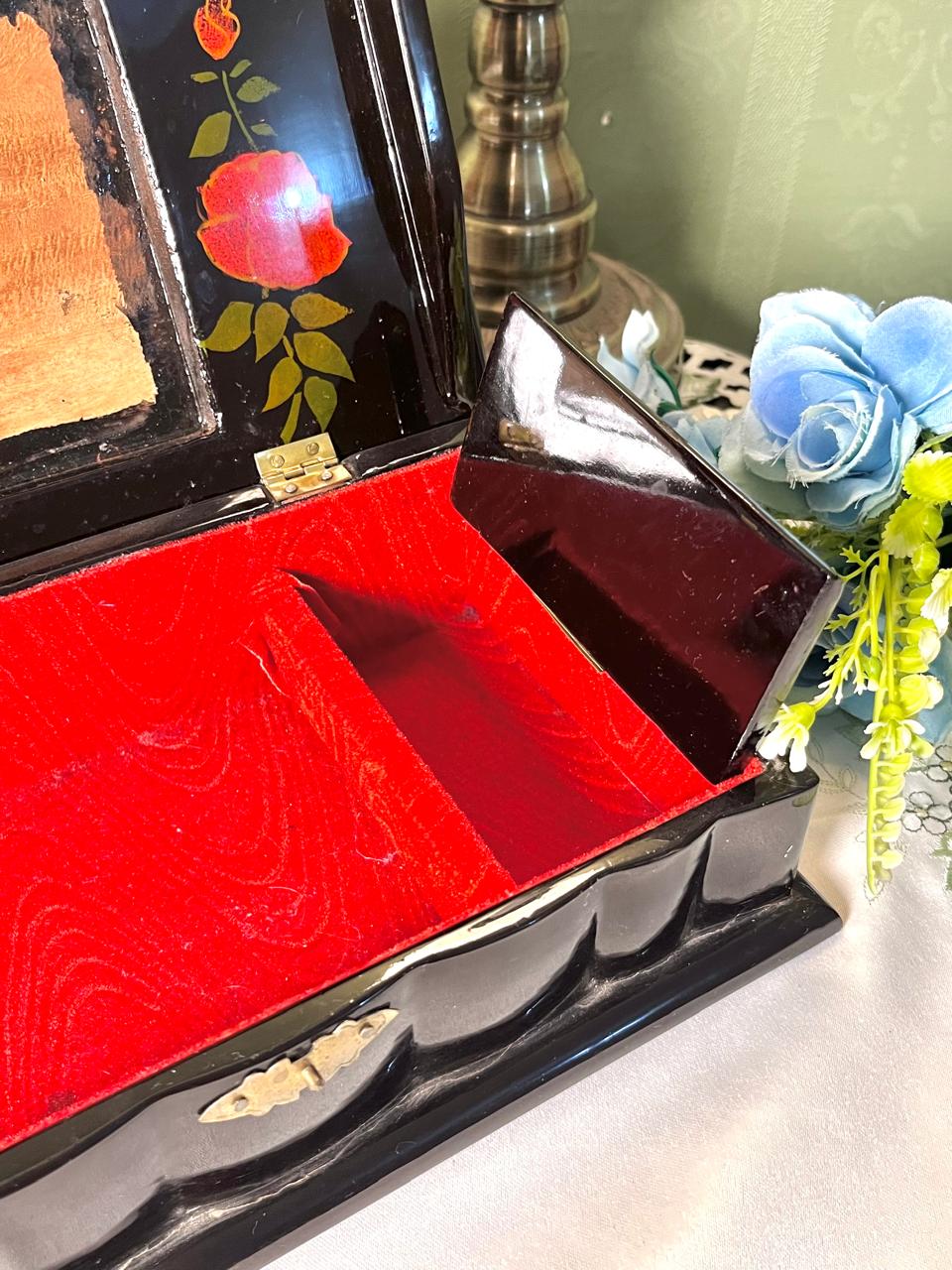 Vintage Black Floral Inlay Keepsake Box 27 cm