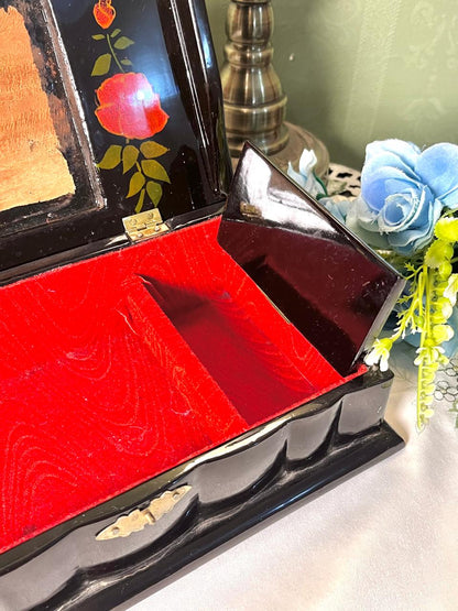 Vintage Black Floral Inlay Keepsake Box 27 cm