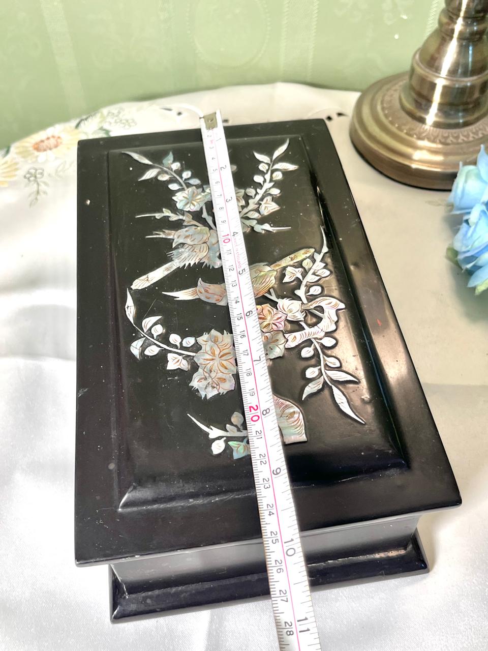 Vintage Black Floral Inlay Keepsake Box 27 cm