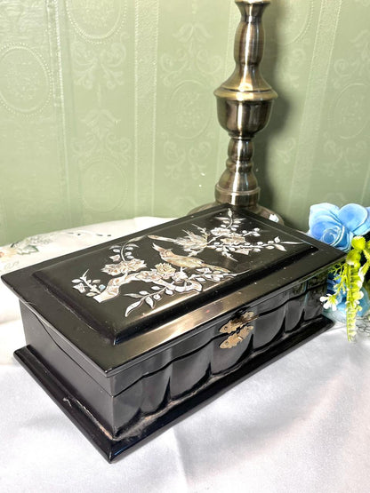 Vintage Black Floral Inlay Keepsake Box 27 cm