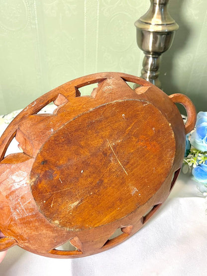 Vintage Carved Wooden Grape & Leaf Serving Tray 30 cm