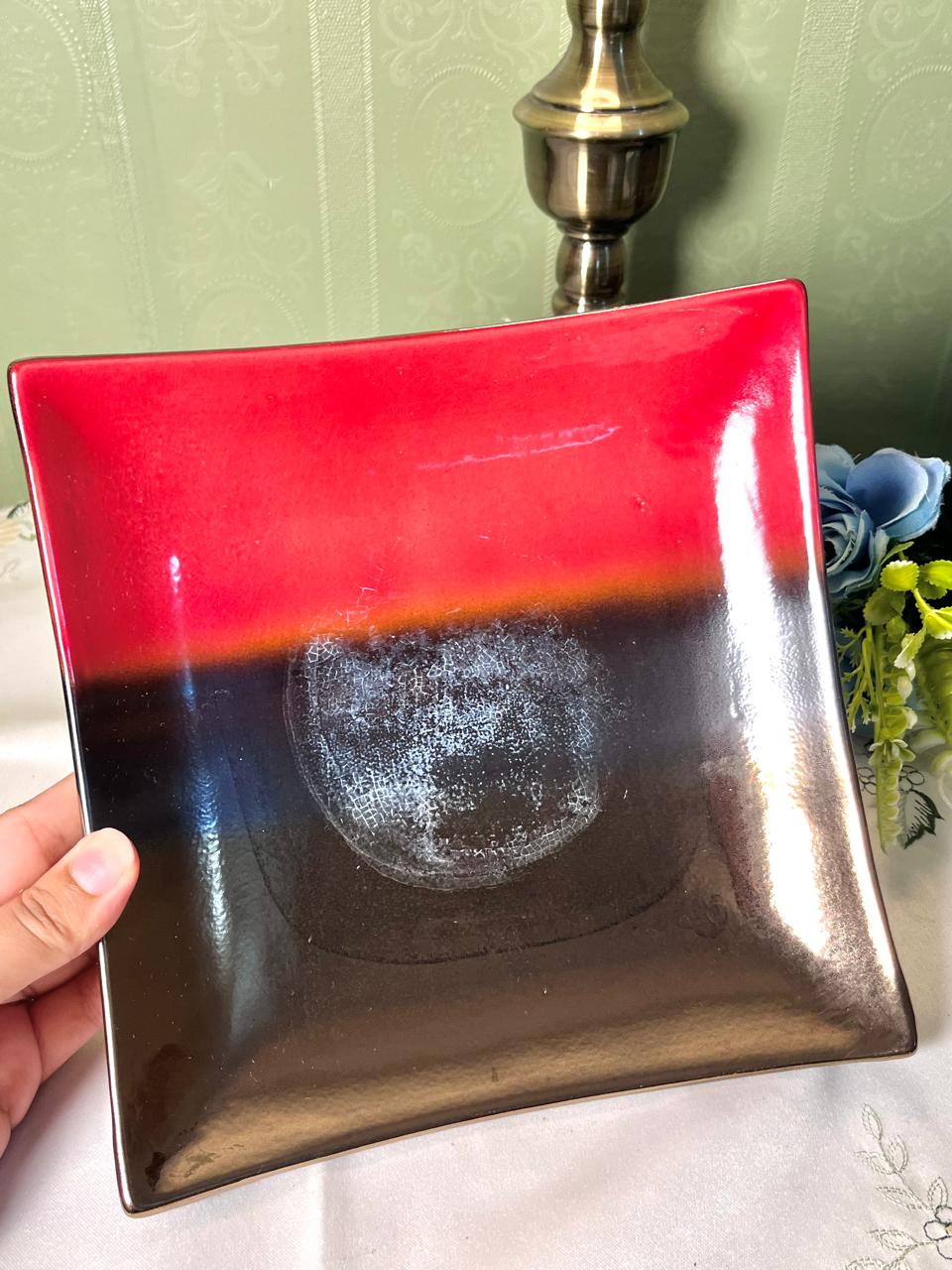 Vintage Red Black & Gold Square Serving Dish 21 cm