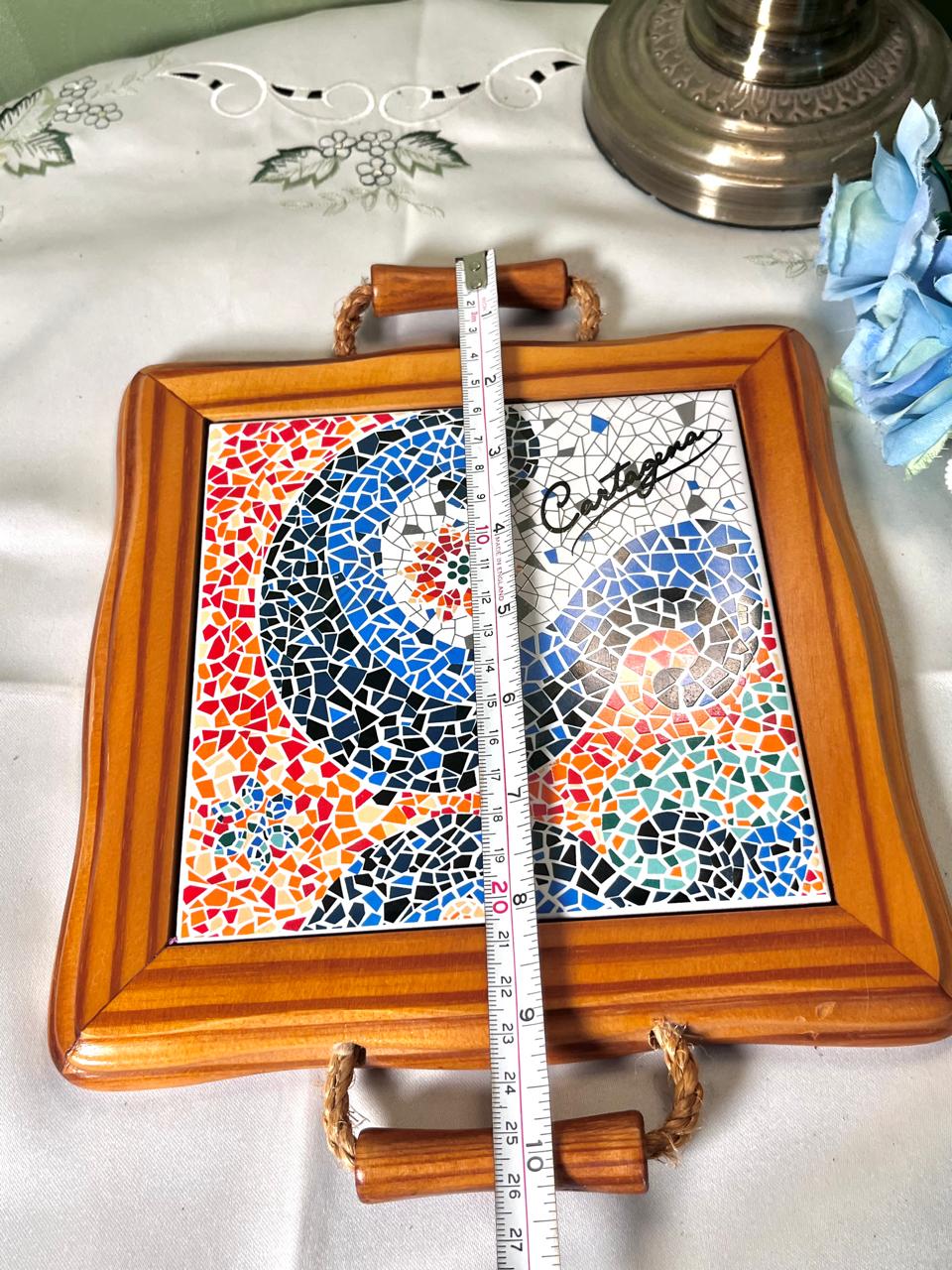 Vintage Barcelona Mosaic Wooden cutting boards Tray 26 cm