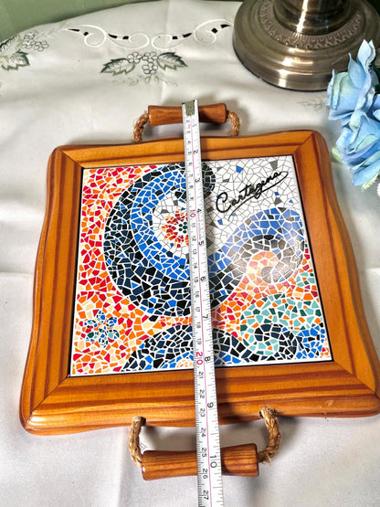 Vintage Barcelona Mosaic Wooden cutting boards Tray 26 cm