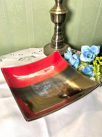 Vintage Red Black & Gold Square Serving Dish 21 cm
