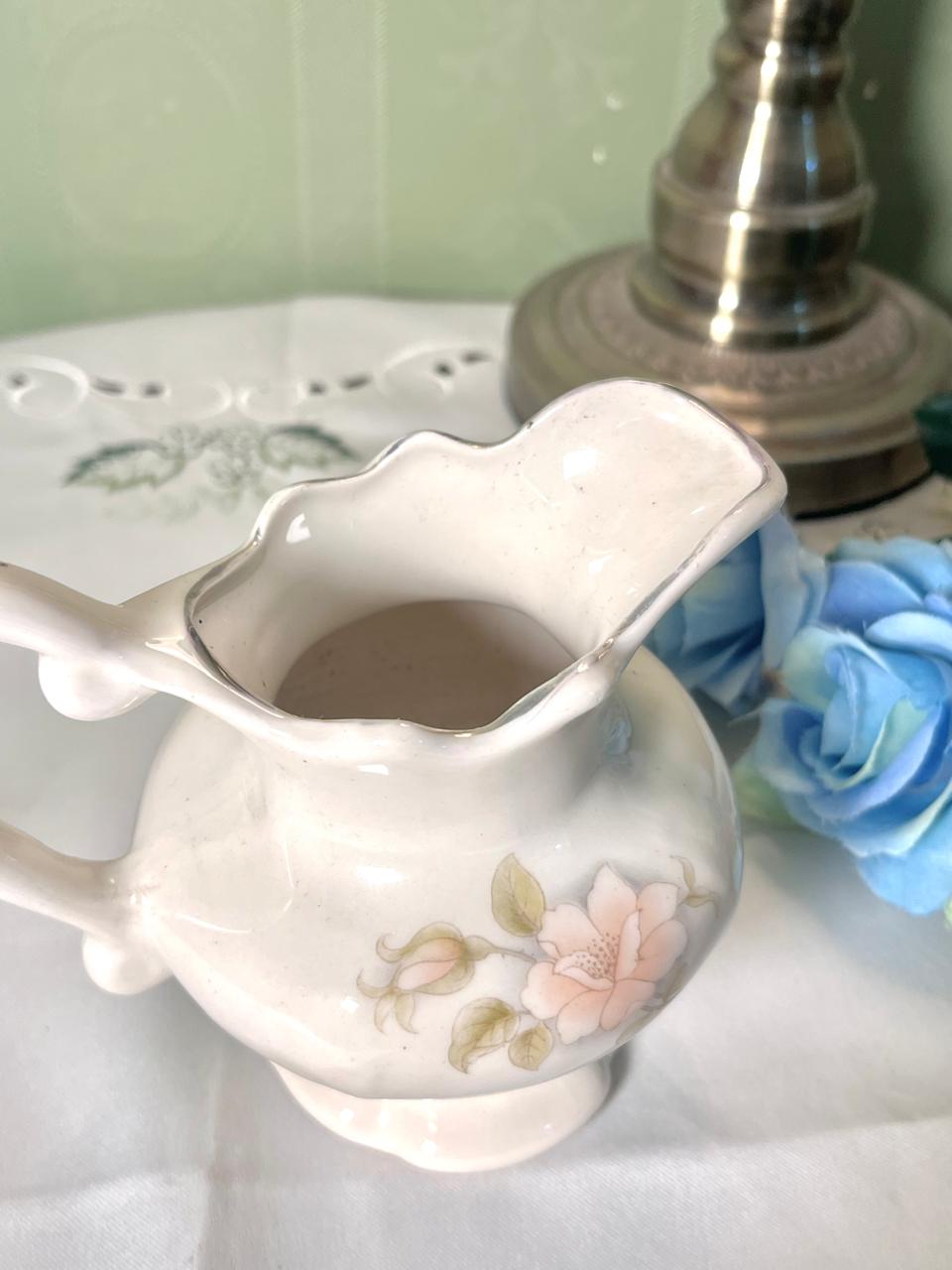 Vintage White Floral Ceramic Footed Jug 11 cm