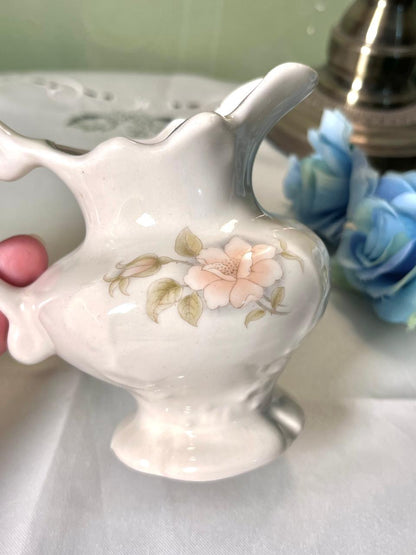 Vintage White Floral Ceramic Footed Jug 11 cm