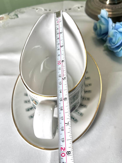Vintage Royal Doulton  Floral Gold-Trim Gravy Boat & Underplate 2-Piece Set 20 cm