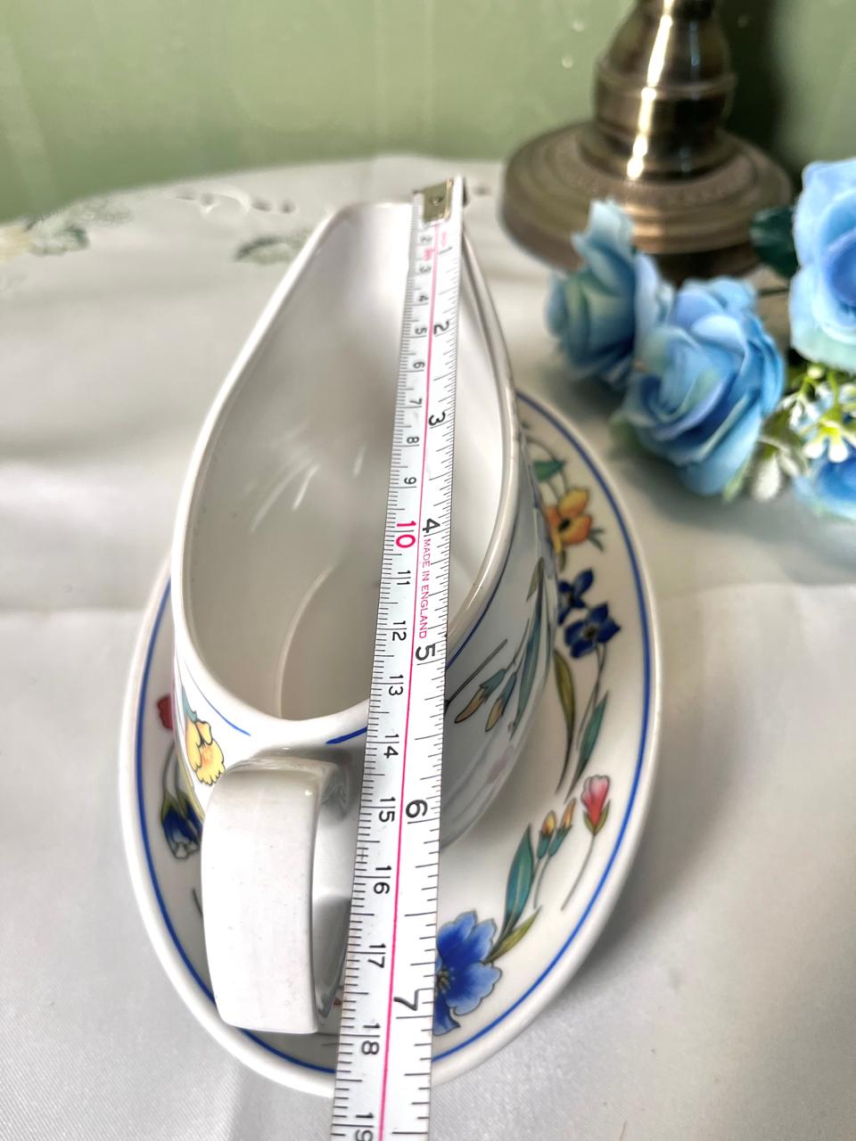 Vintage ALPINE MEADOW Blue Floral Gravy Boat & Underplate 2-Piece Set 19 cm