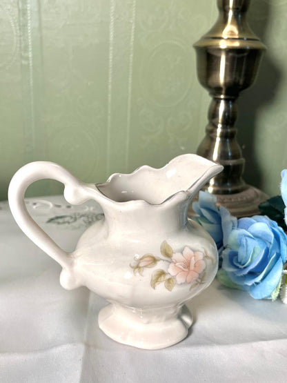 Vintage White Floral Ceramic Footed Jug 11 cm