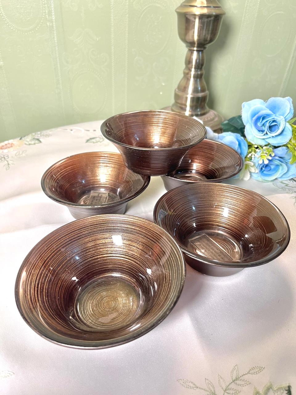 Vintage Hand painted Amber Brown Crystal Dessert Bowls 5-Piece Set 12 cm