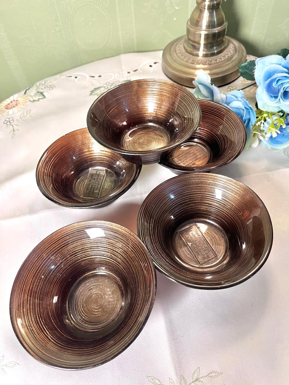 Vintage Hand painted Amber Brown Crystal Dessert Bowls 5-Piece Set 12 cm