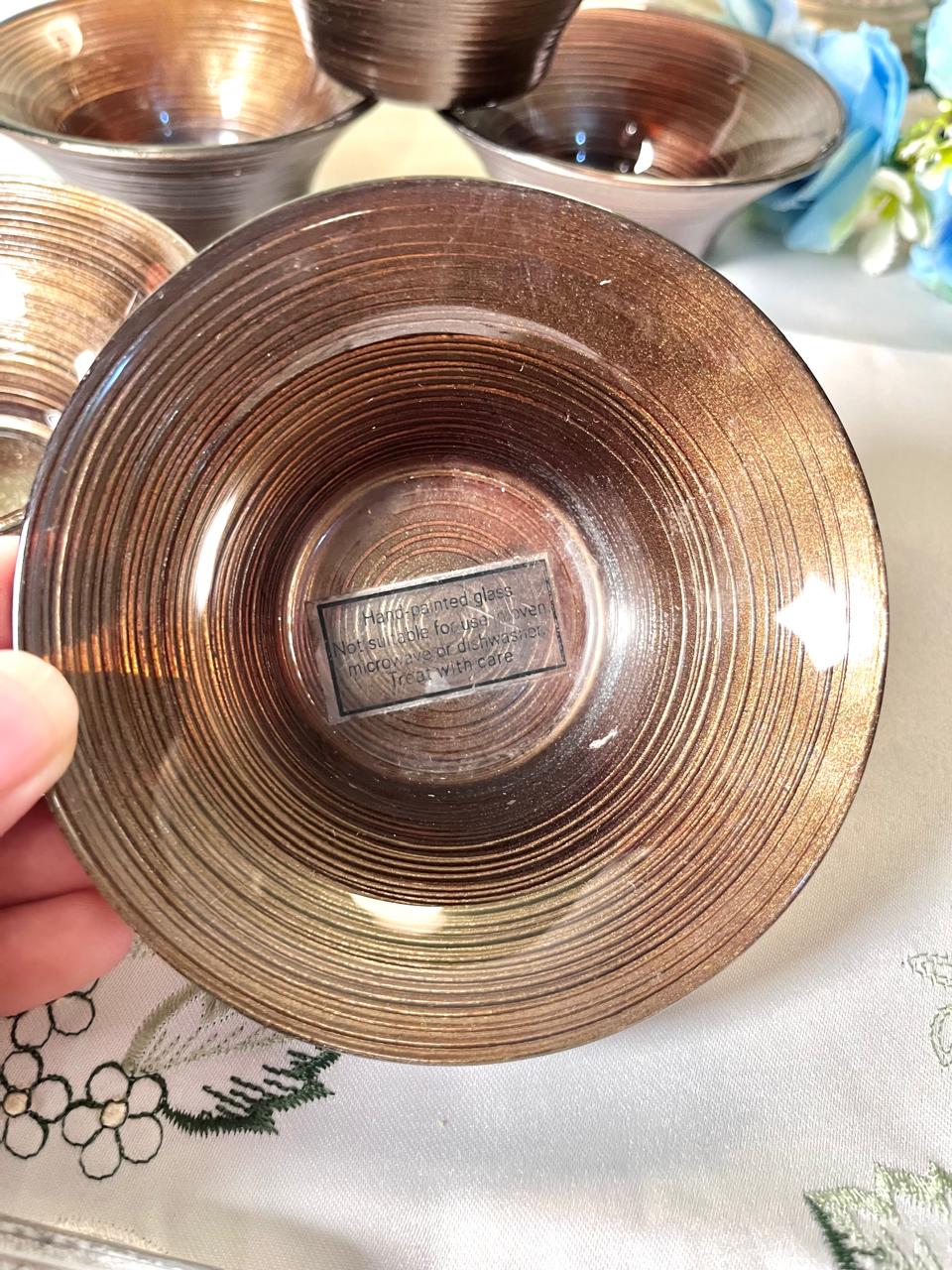 Vintage Hand painted Amber Brown Crystal Dessert Bowls 5-Piece Set 12 cm