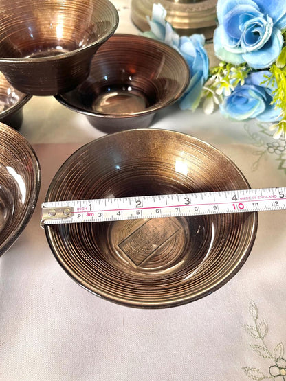 Vintage Hand painted Amber Brown Crystal Dessert Bowls 5-Piece Set 12 cm