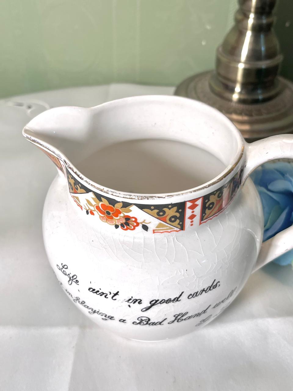 F.C. Redfern Hanley Vintage Ceramic Jug Floral Quote Design