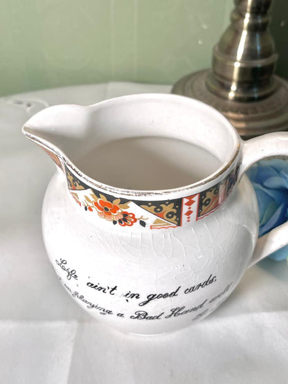 F.C. Redfern Hanley Vintage Ceramic Jug Floral Quote Design