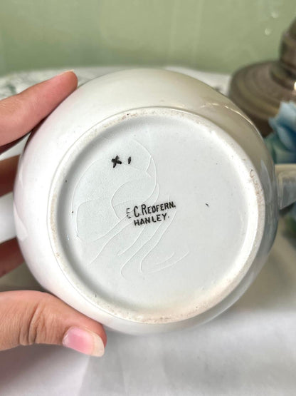 F.C. Redfern Hanley Vintage Ceramic Jug Floral Quote Design
