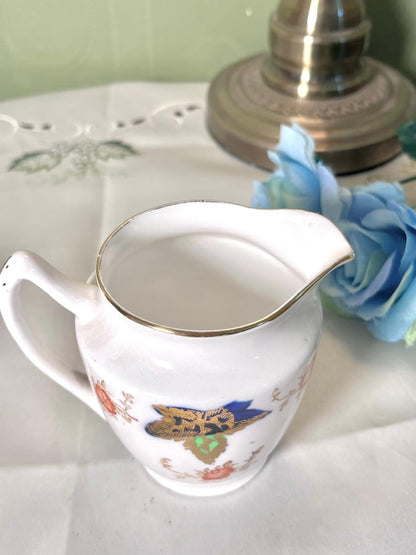 English Bone China Blue & Gold Bird Floral Jug 10cm