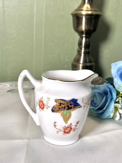 English Bone China Blue & Gold Bird Floral Jug 10cm