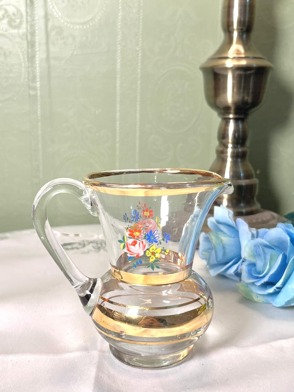 Clear Crystal Floral Jug with Gold-Tone Detail 11cm