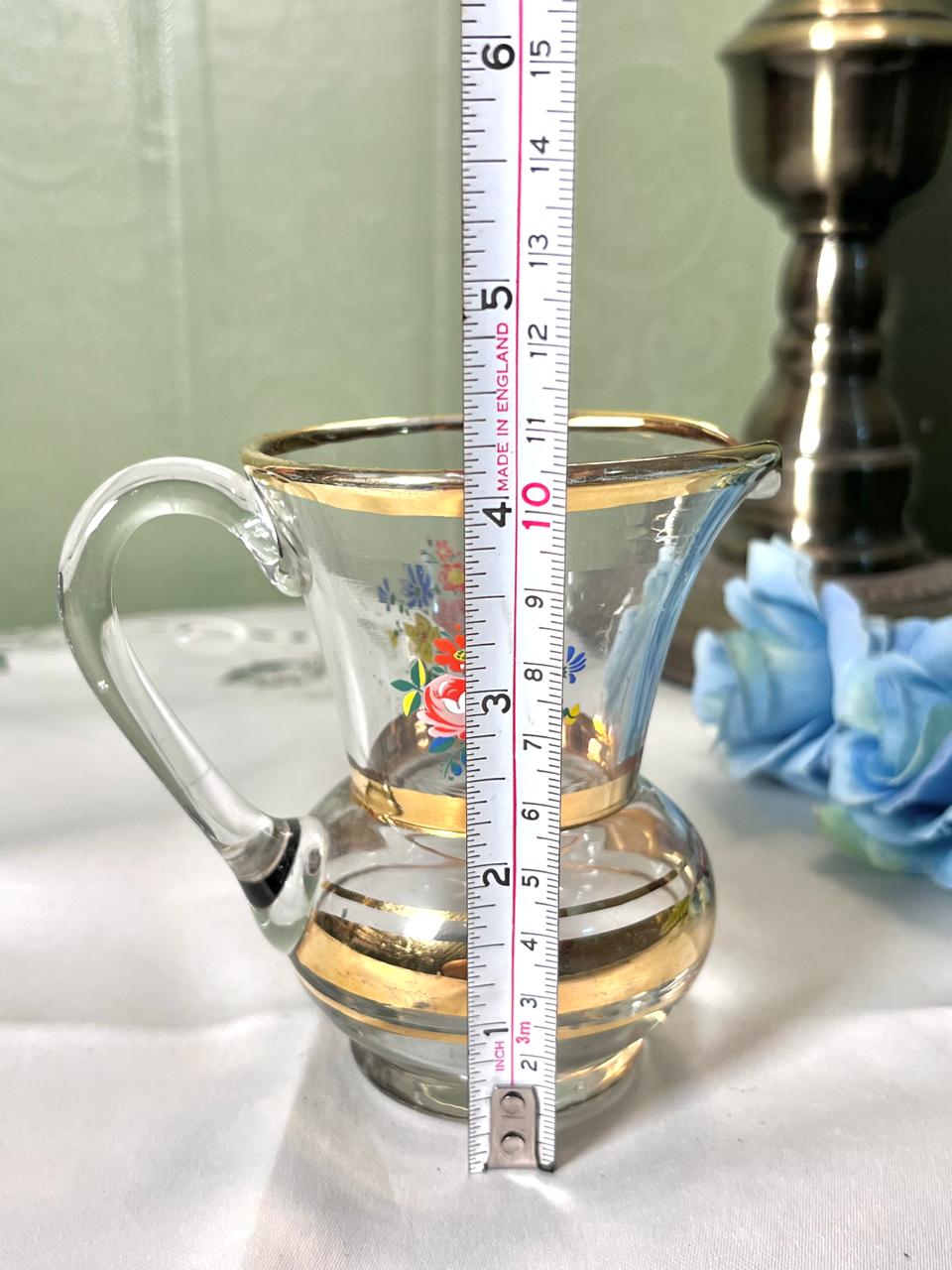 Clear Crystal Floral Jug with Gold-Tone Detail 11cm