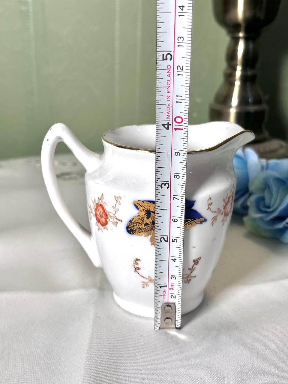 English Bone China Blue & Gold Bird Floral Jug 10cm