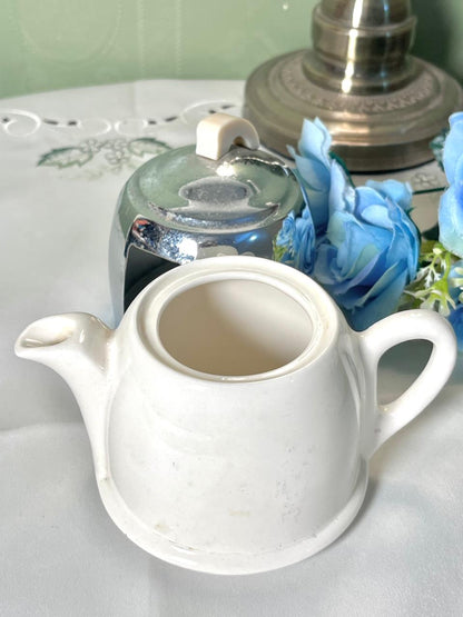 Vintage Silver Lustre Ceramic Teapot White Handle 11cm