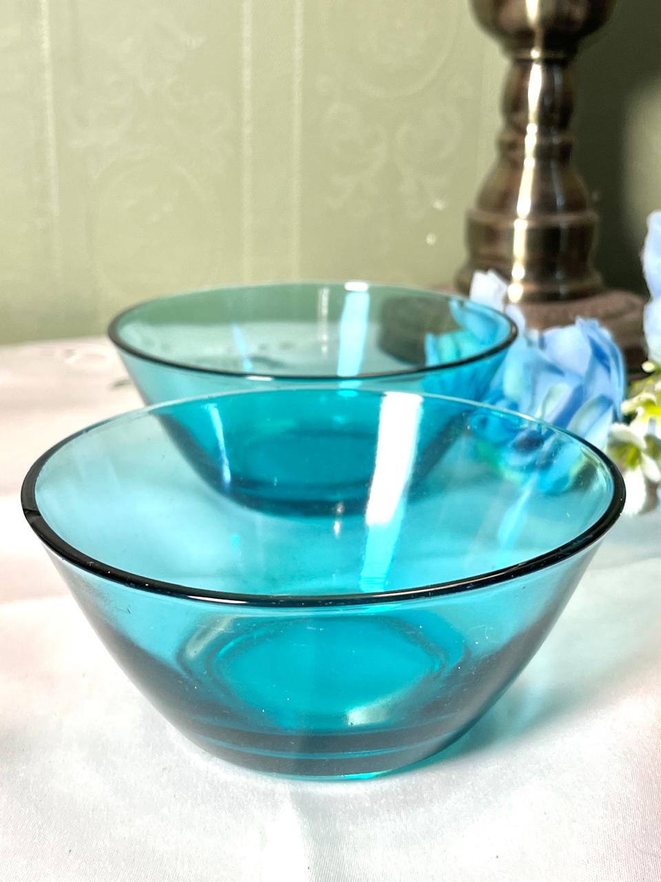 Vintage Turquoise Blue Glass Dessert Bowls Set of 2 12cm