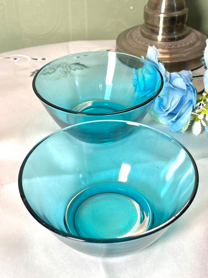 Vintage Turquoise Blue Glass Dessert Bowls Set of 2 12cm