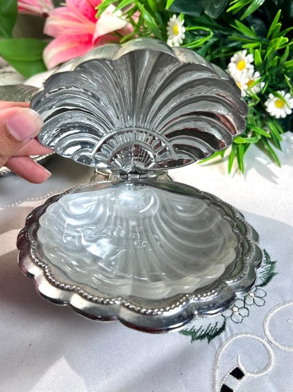 2-Piece Silver-Tone Shell Crystal Lidded Serving Dishes (Each)